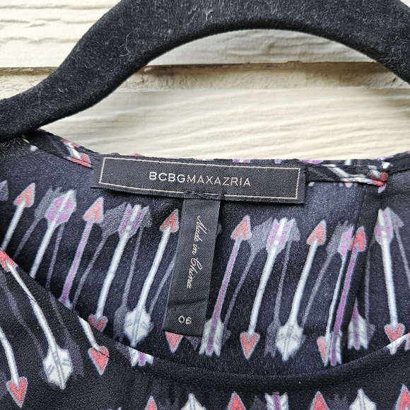 BCBGMaxAzria fit and flare long sleeve mini dress black and blue with arrows 6 - Picture 7 of 7